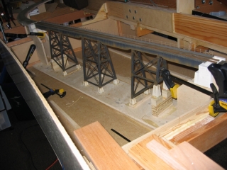 Here is the finished model installed into my layout, ready for installation of the approach tracks.