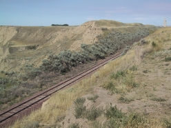 Near Carter, MT, the arid right-of-way is more reminiscent of Southern California.